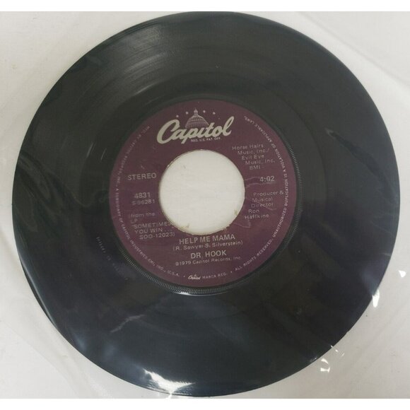Record 45 RPM Vinyl Dr. Hook Sexy Eyes/ Help Me Mama VINTAGE 1979 - Picture 1 of 4